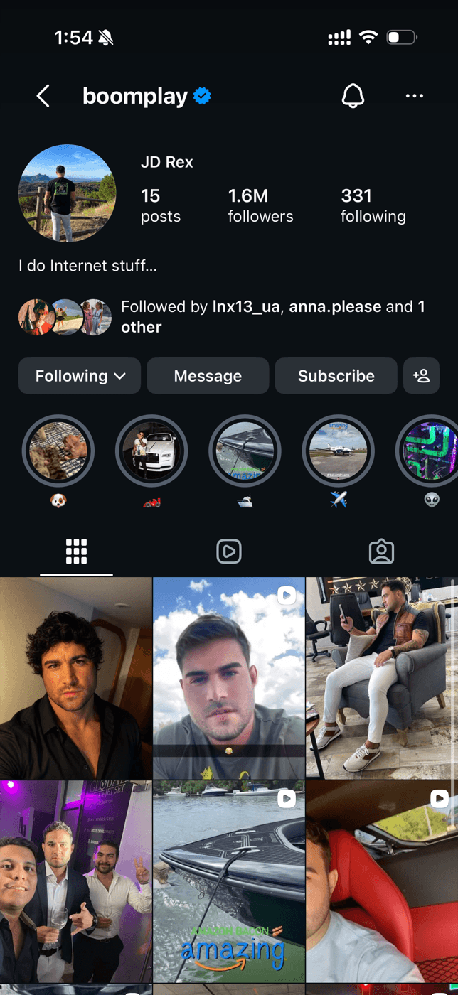 Instagram profile boomplay, display name JD Rex
